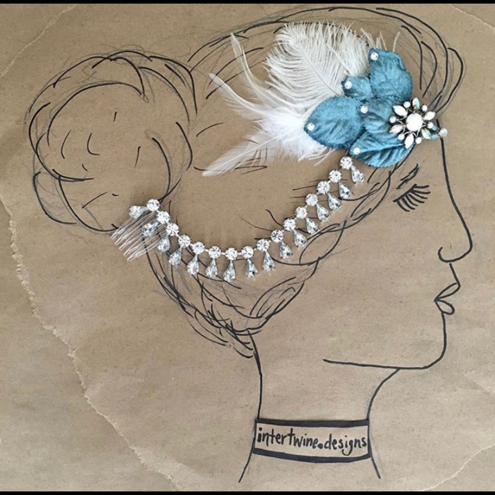 Handmade hairpiece clip rhinestones bride or prom